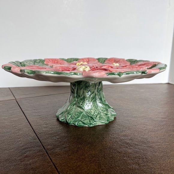 Vintage Holiday Ceramic Poinsettia Cake Stand - Picture 7 of 9